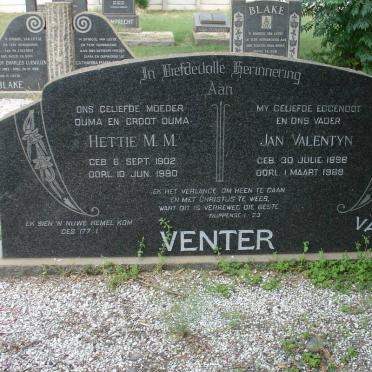 VENTER Jan Valentyn 1896-1968 &amp; Hettie M.M. 1902-1990