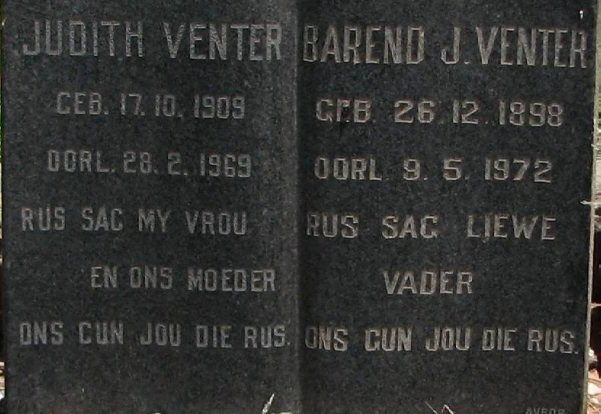 VENTER Barend J. 1898-1972 &amp; Judith 1890-1969