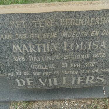VILLIERS Martha Louisa, de nee HATTINGH 1892-1972