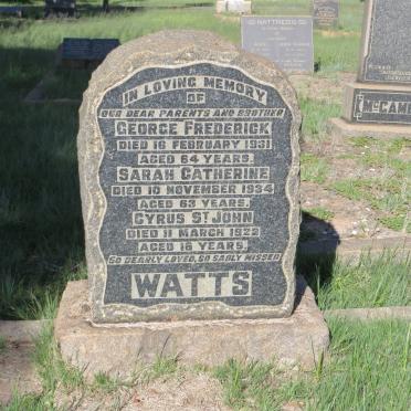 WATTS George Frederick -1931 &amp; Sarah Catherine -1934 :: WATTS Cyrus St.John -1922
