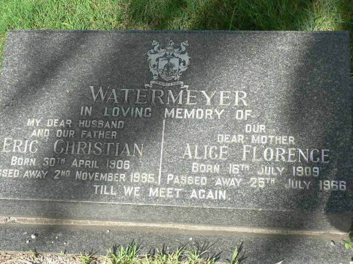 WATERMEYER Eric Christian 1906-1985 &amp; Alice Florence 1909-1966