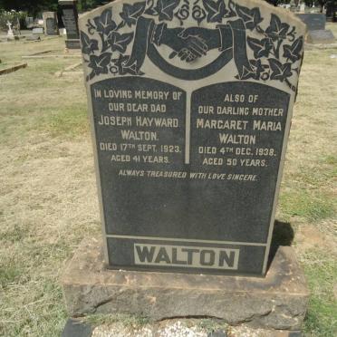 WALTON Joseph Hayward -1923 &amp; Margaret Maria -1938