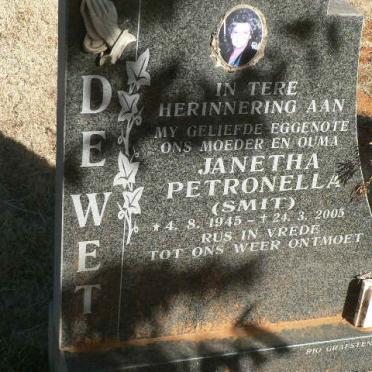 WET Janetha Petronella, de nee SMIT 1945-2005