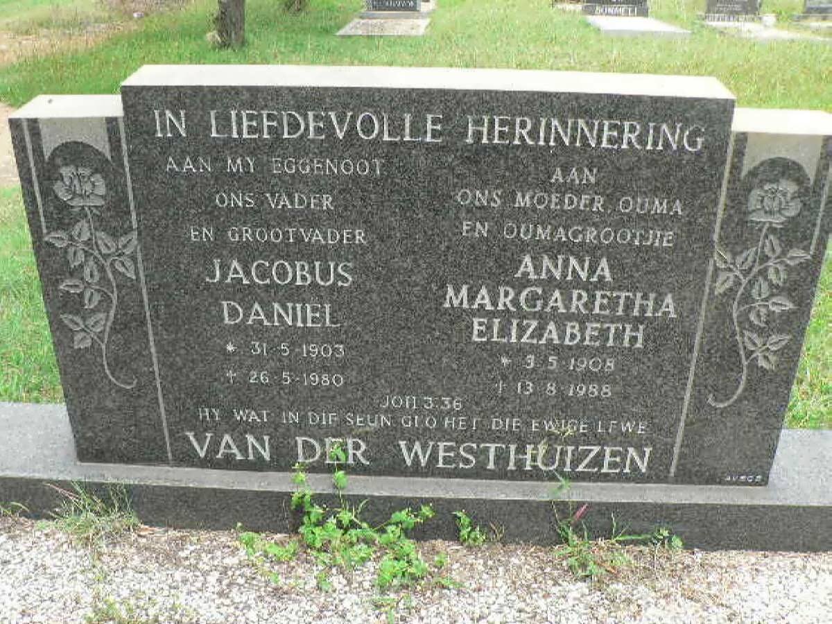 WESTHUIZEN Jacobus Daniel, van der 1903-1980 &amp; Anna Margaretha Elizabeth 1908-1988