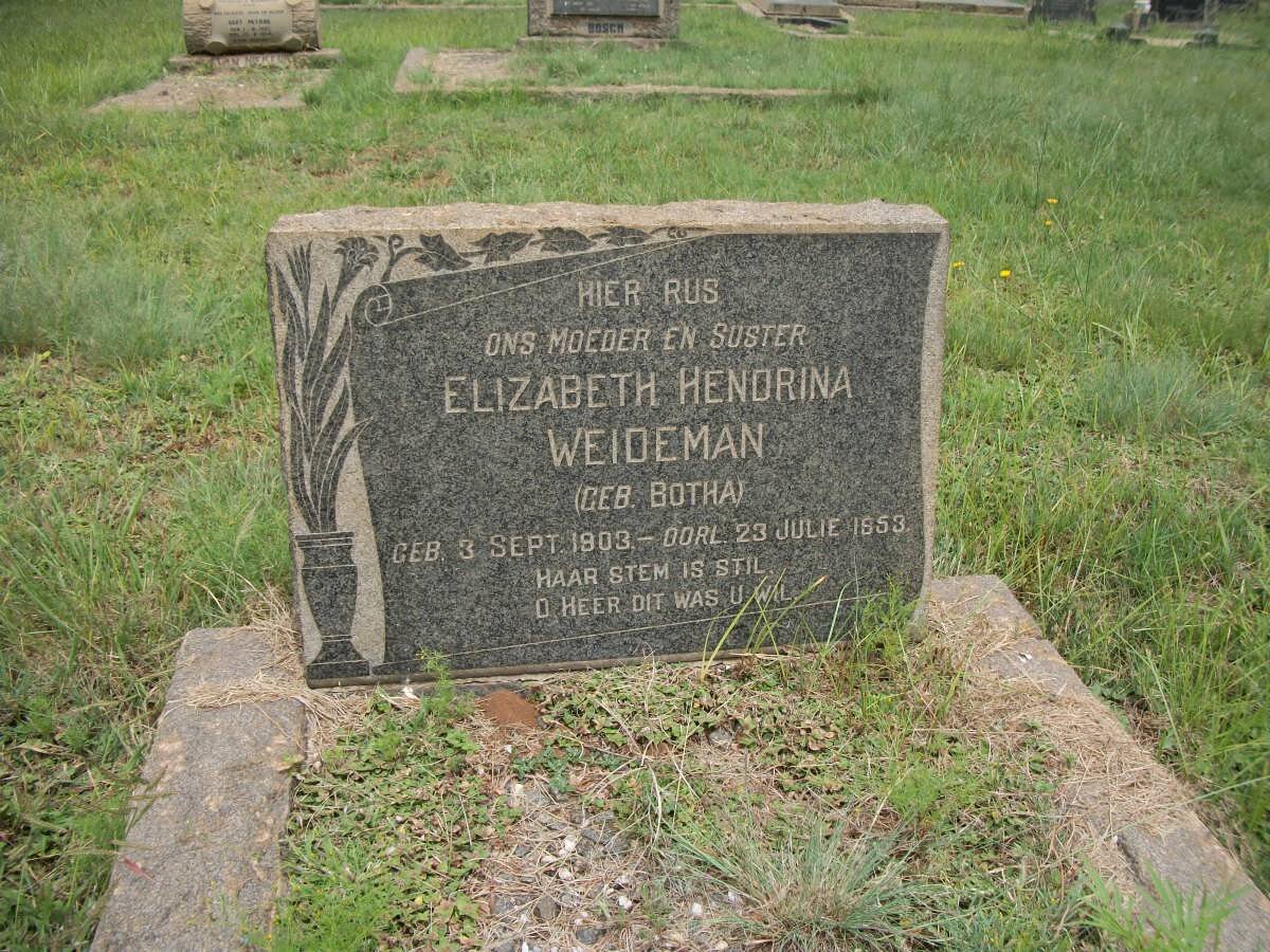 WEIDEMAN Elizabeth Hendrina nee BOTHA 1903-1953