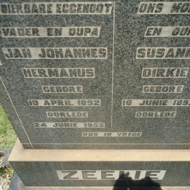 ZEELIE Jan Johannes Hermanus 1892-1955 &amp; Susanna Dirkie 1893-