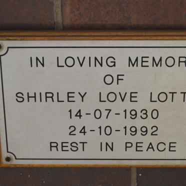 LOTTER Shirley Love 1930-1992