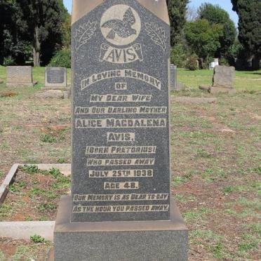AVIS Alice Magdalena nee PRETORIUS -1938
