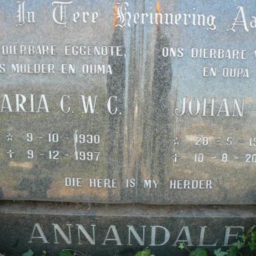 ANNANDALE Johan F. 1925-2008 &amp; Maria C.W.C. 1930-1997