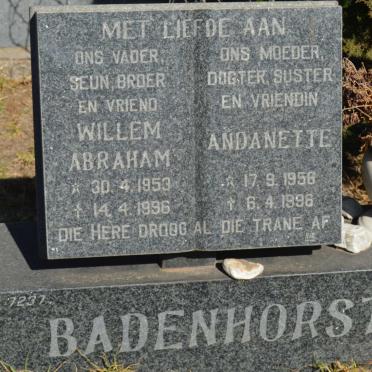 BADENHORST Willem Abraham 1953-1996 &amp; Andanette 1956-1996