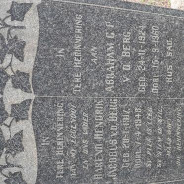 BERG Barend Hendrik Jacobus, v.d. 1917-1948 :: V.D. BERG Abraham G.P. 1924-1960