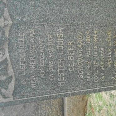 BEER Hester Louisa nee SCHOONRAAD 1884-1944