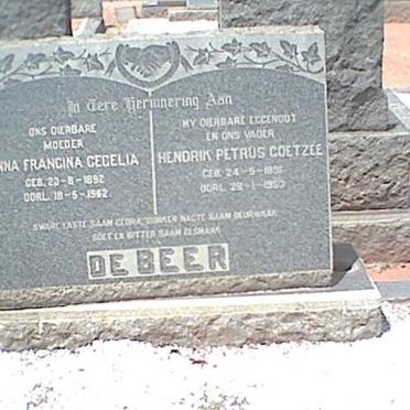 BEER Hendrik Petrus Coetzee, de 1891-1953 &amp; Anna Francina Cecelia 1892-1962