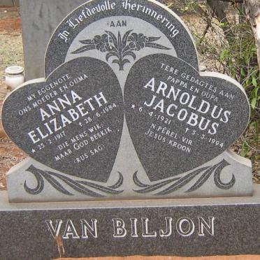 BILJON Arnold Jacobus, van 1921-1994 &amp; Anna Elizabeth 1917-1984