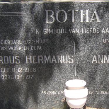 BOTHA Bernardus Hermanus 1908-1971 &amp; Anna Catherina 1909-1974