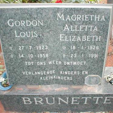BRUNETTE Gordon Louis 1923-1958 &amp; Magrietha Alletta Elizabeth 1926-1991