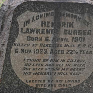 BURGER Hendrik Lawrence 1901-1923