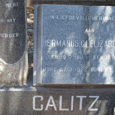CALITZ Hermanus C.L. 1911-1963 &amp; Elizabeth J.A. 1915-1985