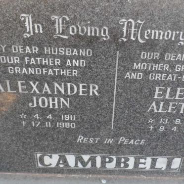 CAMPBELL Alexander John 1911-1980 &amp; Elena Aletta 1916-1991