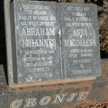 CRONJE Abraham Johannes 1940-1999 &amp; Anna Magdalena 1947-2013
