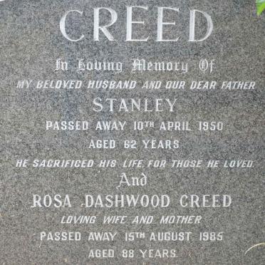 CREED Stanley -1950 &amp; Rosa Dashwood -1985