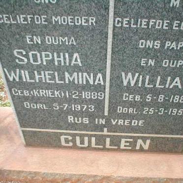 CULLEN William 1882-1957 &amp; Sophia Wilhelmina KRIEK 1889-1973