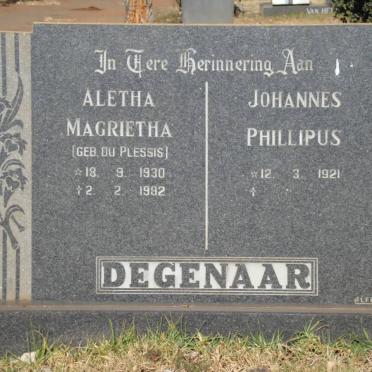 DEGENAAR Johannes Phillipus 1921- &amp; Aletha Magrietha DU PLESSIS 1930-1982