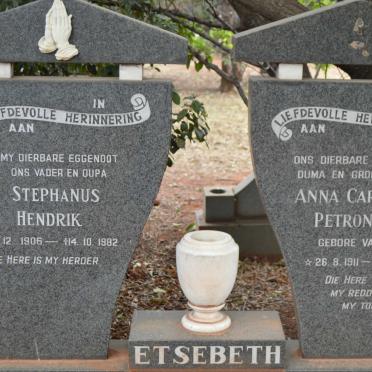 ETSEBETH Stephanus Hendrik 1906-1982 &amp; Anna Carolina Petronella VAN WYK 1911-1995