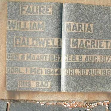 FAURE William Caldwell 1867-1944 &amp; Maria Magrieta 1873-1950