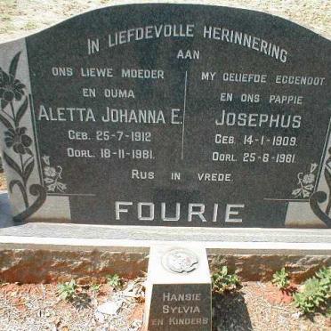FOURIE Josephus 1909-1961 &amp; Aletta Johanna E. 1912-1981