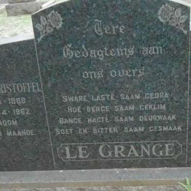 GRANGE Johannes Christoffel, le 1888-1962 &amp; Maria Aletta 1891-1962