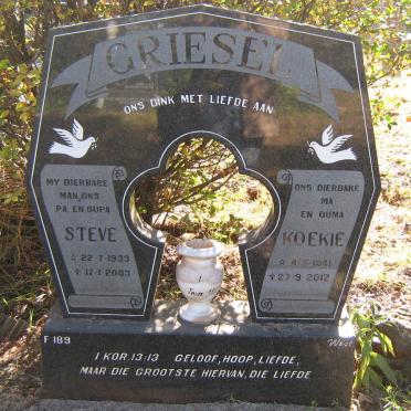 GRIESEL Steve 1933-2003 &amp; Koekie 1941-2012