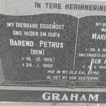 GRAHAM Barend Petrus 1915-1982 &amp; Maria Elizabeth 1920-2007 :: GRAHAM Ben Alexander 1959-2007