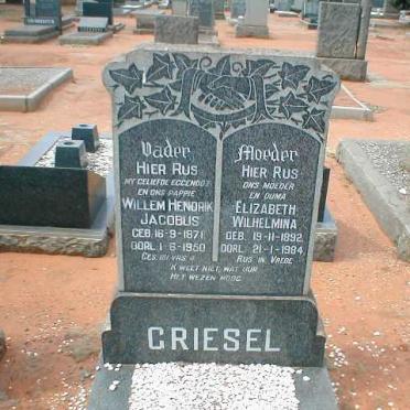 GRIESEL Willem Hendrik Jacobus 1871-1950 &amp; Elizabeth Wilhelmina 1892-1984