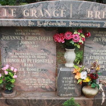 GRANGE Johannes Christoffel, le 1940- &amp; Leonorah Petronella ROODT 1942-1998