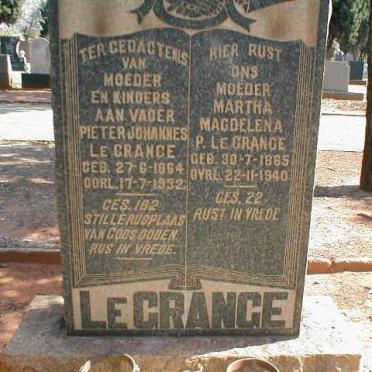 GRANGE Pieter Johannes, le 1864-1932 &amp; Martha Magdelena P. 1865-1940