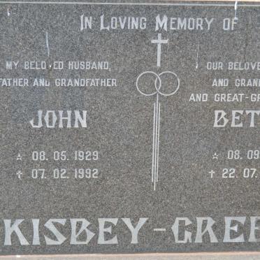 GREEN John, Kisbey 1929-1992 &amp; Betty 1932-2004