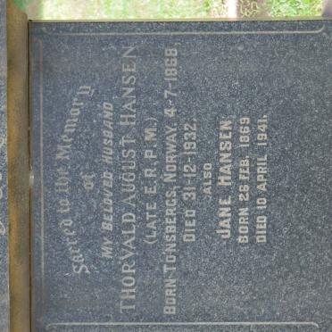 HANSEN Thorvald August 1868-1932 &amp; Jane 1869-1941