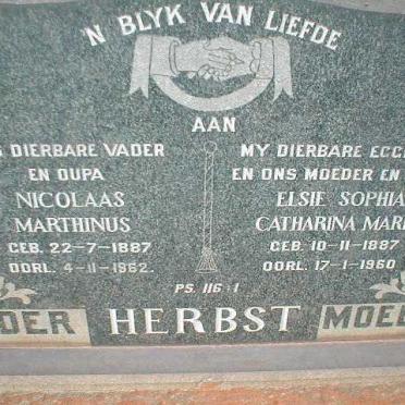 HERBST Nicolaas Marthinus 1887-1962 &amp; Elsie Sophia Catharina Maria 1887-1960