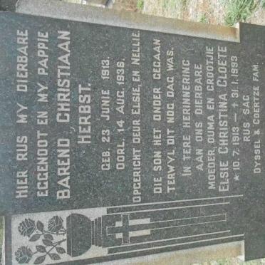 HERBST Barend Christiaan 1913-1936 &amp;  Elsie Christina CLOETE 1913-1993