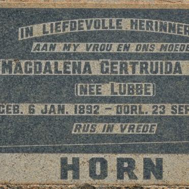 HORN Magdalena Gertruida nee LUBBE 1892-1935