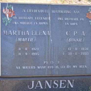 JANSEN C.P.A. 1930-2003 &amp; Martha Elena 1928-1995