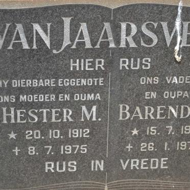 JAARSVELD Barend B., van 1911-1977 &amp; Hester M. 1912-1975