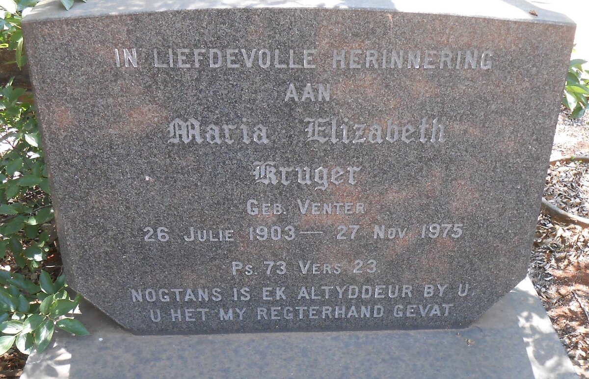KRUGER Maria Elizabeth nee VENTER 1903-1975