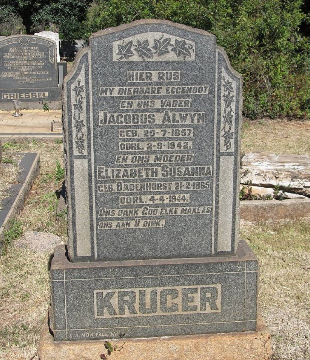 KRUGER Jacobus Alwyn 1857-1942 &amp; Elizabeth Susanna BADENHORST 1865-1944