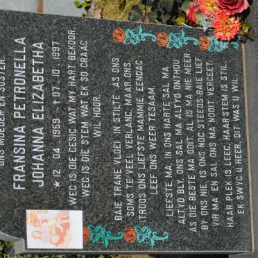 LAUBSCHER Fransina Petronella Johanna Elizabetha 1959-1997