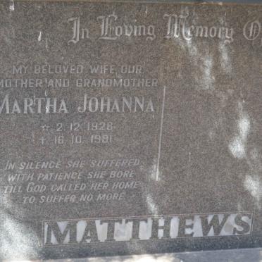 MATTHEWS Martha Johanna 1928-1981