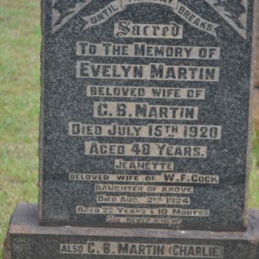MARTIN C.B. -1936 &amp; Evelyn -1920 :: COCK Jeanette nee MARTIN -1924