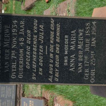 MERWE Jacobus Evenhardus, van der -1934 :: VAN DER MERWE Anna Maria 1888-1964
