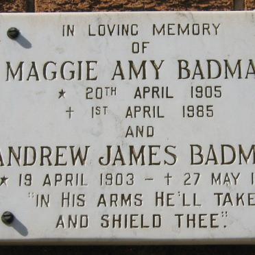 BADMAN Andrew James 1903-1994 &amp; Maggie Amy 1905-1985